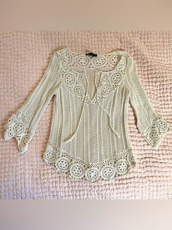 INC International Concepts Tops - INC International Concepts Cream Crochet Knit Shell Top